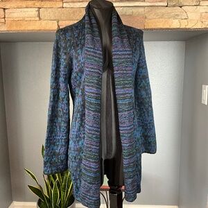 Damask Peru Alpaca Indie Hipster Longline Cardigan Academia Artsy Black Multi S
